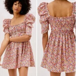 For Love And Lemons Floral Mini Dress - Pink and Yellow